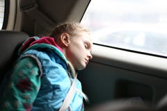 Girl Sleeping In Car Royalty Free Stock Image