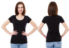 Girl in stylish black t-shirt isolated on white background,copy space,blank stock image Girl in stylish black t-shirt isolated on white background,copy space,blank stock image