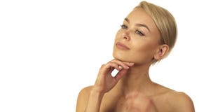 The gentle girl is stroking her face nicely royalty free stock photography The gentle girl is stroking her face nicely royalty free stock photography
