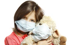 Girl with toy wearing a protective mask Royalty Free Stock Photography Girl with toy wearing a protective mask Royalty Free Stock Photography