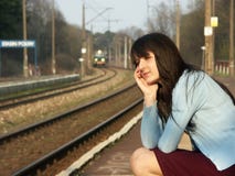 Girl Waiting For The Train Royalty Free Stock Images
