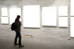 Girl Walk Through Frames On Brick Wall Stock Photos Girl Walk Through Frames On Brick Wall Stock Photos