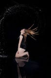 Girl water circle hair black background stock image Girl water circle hair black background stock image
