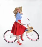 Girl With A Bicycle In A Retro Style Stock Images