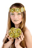 Girl With Fruit Make Up, In The Form Of Kiwi Stock Photography