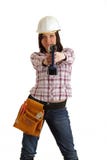 Girl With Helmet And Drill Royalty Free Stock Photo
