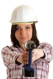 Girl With Helmet And Drill Royalty Free Stock Photo