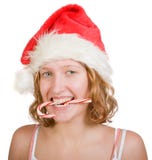 Girl With Red And White Candy Cane Royalty Free Stock Photos