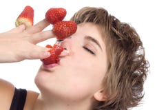 Girl With Red Strawberry Royalty Free Stock Image
