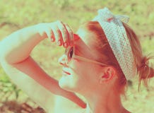 Girl With Sunglasses In Profile Royalty Free Stock Photo