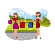 Girls Enjoy Shopping Flat Vector Illustration royalty free illustration Girls Enjoy Shopping Flat Vector Illustration royalty free illustration