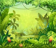 Giungla dell'illustrazione con i fiori rossi Giungla dell'illustrazione con i fiori rossi
