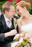 Glaces tintantes de couples de nouveaux mariés photo stock Glaces tintantes de couples de nouveaux mariés photo stock
