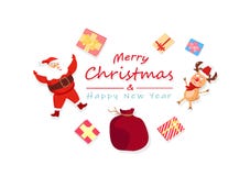 Glad jul och lyckligt nytt år, Santa Claus, ren och gi stock illustrationer Glad jul och lyckligt nytt år, Santa Claus, ren och gi stock illustrationer