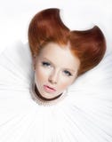 Glamorous Young Red Hair Model In White Collar Stock Image