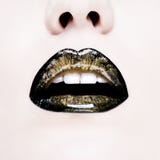 Glamour Black Gloss Lips With Sensuality Gesture. Royalty Free Stock Photography