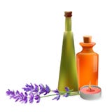 Glass Cosmetic Bottles And Candle With Lavender Branch. Vector Isolated Illustration. Template Elements For Cosmetic Shop, Spa Sa Royalty Free Stock Image Glass Cosmetic Bottles And Candle With Lavender Branch. Vector Isolated Illustration. Template Elements For Cosmetic Shop, Spa Sa Royalty Free Stock Image