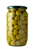 Glass jar of preserved olives