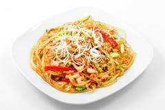 Glass Noodles Singapore Style, Vegetables, Shrimp, Egg, Soy Sauce Stock Photography Glass Noodles Singapore Style, Vegetables, Shrimp, Egg, Soy Sauce Stock Photography