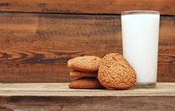 Glass Of Milk And Oat Cookies Stock Photography