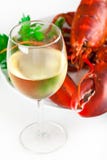 Glass Of White Wine With Lobster Stock Image