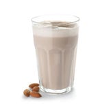 Glass of protein shake and almonds isolated stock image Glass of protein shake and almonds isolated stock image