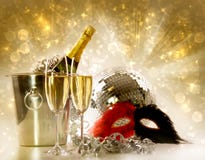 Glasses of champagne against festive background