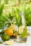 Glassware with fresh summer drinks on white wooden table Royalty Free Stock Photos Glassware with fresh summer drinks on white wooden table Royalty Free Stock Photos