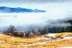 Gli impianti nello stile della pittura dell'acquerello Chalet nel mou royalty illustrazione gratis Gli impianti nello stile della pittura dell'acquerello Chalet nel mou royalty illustrazione gratis