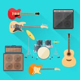 Gli strumenti musicali hanno messo la banda rock dei tamburi della chitarra royalty illustrazione gratis Gli strumenti musicali hanno messo la banda rock dei tamburi della chitarra royalty illustrazione gratis
