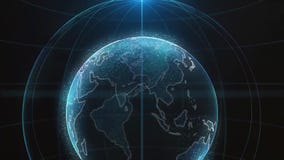 Globaal infographic hologram Concept technologie Hologram van de planeet Perfectioneer voor TV-bedrijfsnieuwsintro Blauw stock illustratie Globaal infographic hologram Concept technologie Hologram van de planeet Perfectioneer voor TV-bedrijfsnieuwsintro Blauw stock illustratie