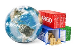 Global cargo shipping and delivery concept. Earth Globe with car royalty free illustration Global cargo shipping and delivery concept. Earth Globe with car royalty free illustration