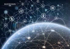 Global financial network. Blockchain encryption concept