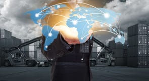 Global network coverage world map on hand of businessman. stock photography Global network coverage world map on hand of businessman. stock photography