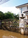 Global warming effect in town, low level flood water in urban zone royalty free stock photo Global warming effect in town, low level flood water in urban zone royalty free stock photo
