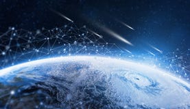 Globalna ewidencyjna sieć nad planetą Ziemia otacza cyfrowymi dane obrazy stock Globalna ewidencyjna sieć nad planetą Ziemia otacza cyfrowymi dane obrazy stock