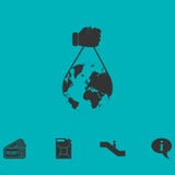 Globe with hand icon flat vector illustration Globe with hand icon flat vector illustration