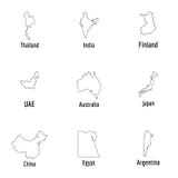 Globe icons set, outline style. Globe icons set. Outline set of 9 globe vector icons for web isolated on white background stock illustration Globe icons set, outline style. Globe icons set. Outline set of 9 globe vector icons for web isolated on white background stock illustration