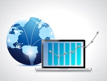 Globe network and laptop business graph vector illustration Globe network and laptop business graph vector illustration