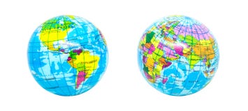 Globo do mundo ou brinquedos modelo da esfera isolados no fundo branco imagens de stock Globo do mundo ou brinquedos modelo da esfera isolados no fundo branco imagens de stock
