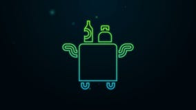Glowing neon line Trolley for food and beverages icon isolated on black background. 4K Video motion graphic animation