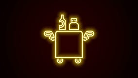 Glowing neon line Trolley for food and beverages icon isolated on black background. 4K Video motion graphic animation