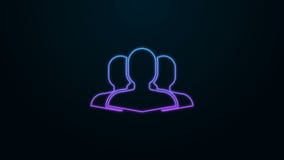 Glowing neon line Users group icon isolated on black background. Group of people icon. Business avatar symbol users