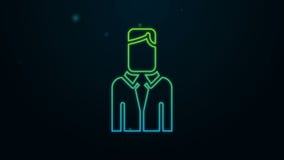 Glowing neon line Worker icon isolated on black background. Business avatar symbol user profile icon. Male user sign. 4K
