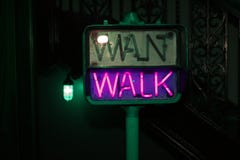 Glowing Purple Pedestrian Crosswalk Sign