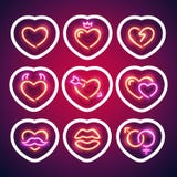 Glödande neon Valentine Hearts Sticker med slaglängden vektor illustrationer Glödande neon Valentine Hearts Sticker med slaglängden vektor illustrationer