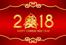 Glückliche chinesische Karte des neuen Jahres mit 2018 Text-, Pfirsich- und chinessspitze und chinesischem Wort des Unterseitenra lizenzfreie abbildung Glückliche chinesische Karte des neuen Jahres mit 2018 Text-, Pfirsich- und chinessspitze und chinesischem Wort des Unterseitenra lizenzfreie abbildung