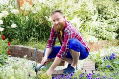 Glückliche Manngartenarbeit lizenzfreie stockfotografie Glückliche Manngartenarbeit lizenzfreie stockfotografie