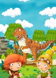 Glücklicher Dinosaurier der Karikatur - Tyrannosaurus - glückliche Paare Leute lizenzfreie abbildung Glücklicher Dinosaurier der Karikatur - Tyrannosaurus - glückliche Paare Leute lizenzfreie abbildung