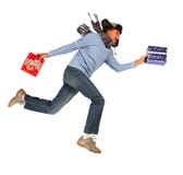 Glücklicher laufender Mann mit Weihnachtsgeschenken stockbilder Glücklicher laufender Mann mit Weihnachtsgeschenken stockbilder